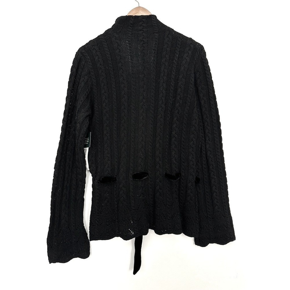 Lauren Ralph Lauren Black Cable Knit Chunky Cardigan Velvet Belt XL NWT Whimsy - Picture 9 of 10